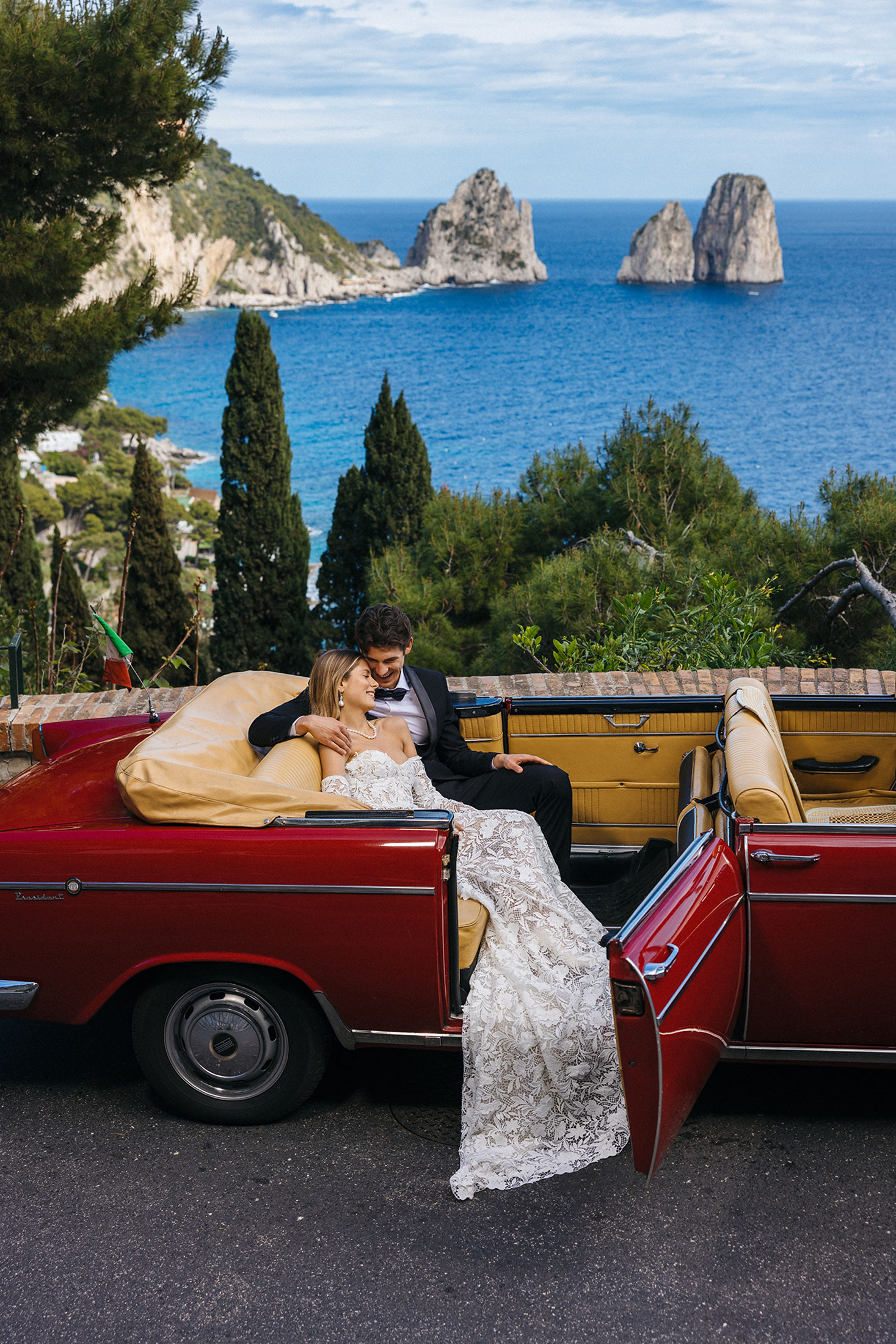 Capri wedding photographer red taxi