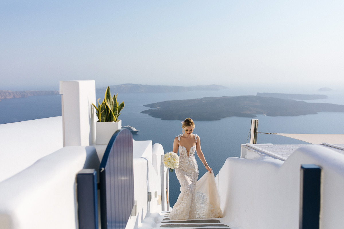 berta bridal dress Santorini