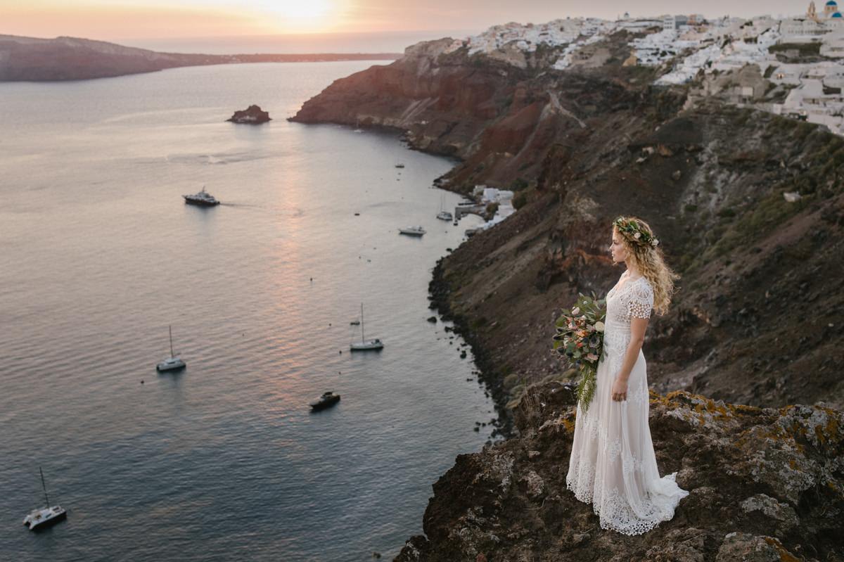 Santorini cliffs wedding photos