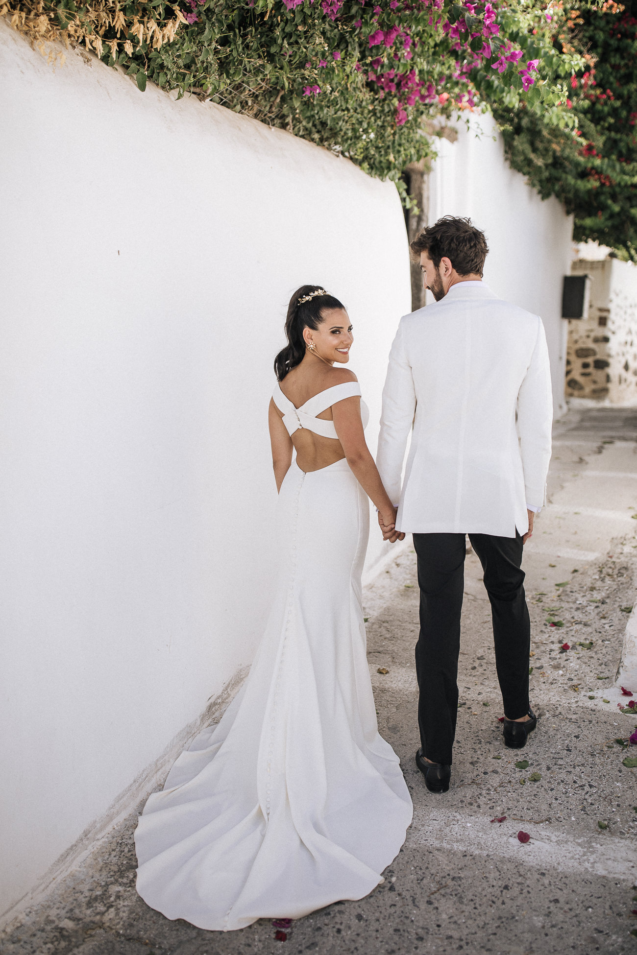 Pyrgos Santorini wedding photos Anne Barge wedding dress