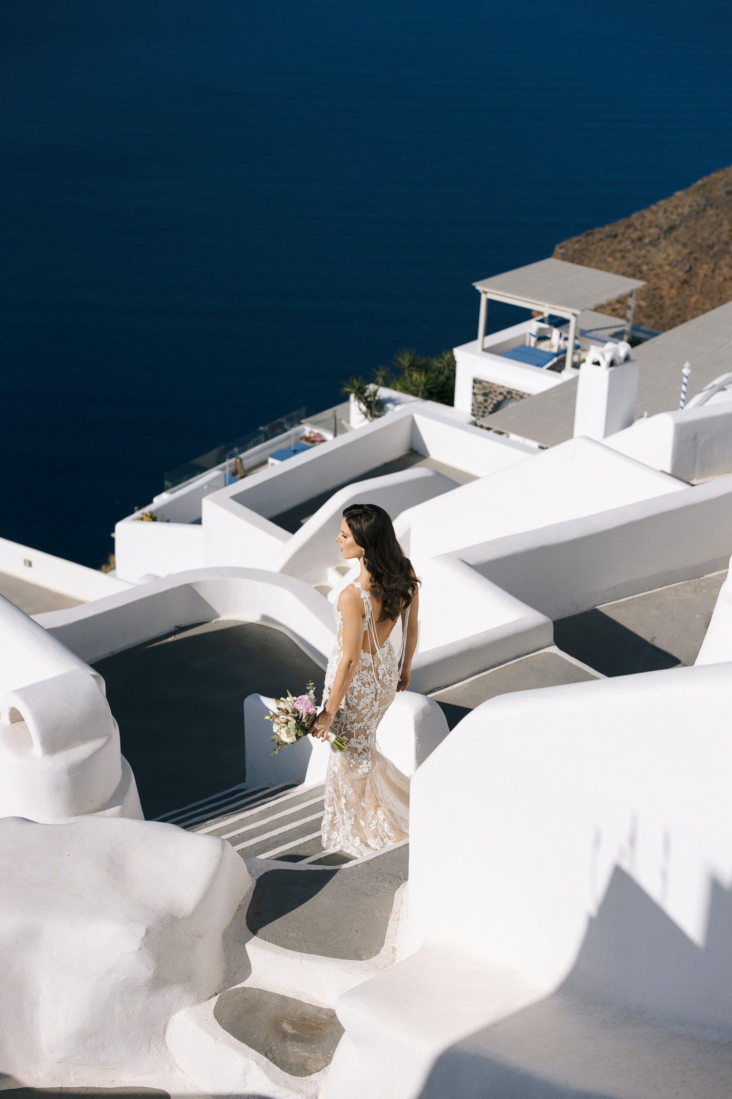 Santorini wedding dress fashion shoot